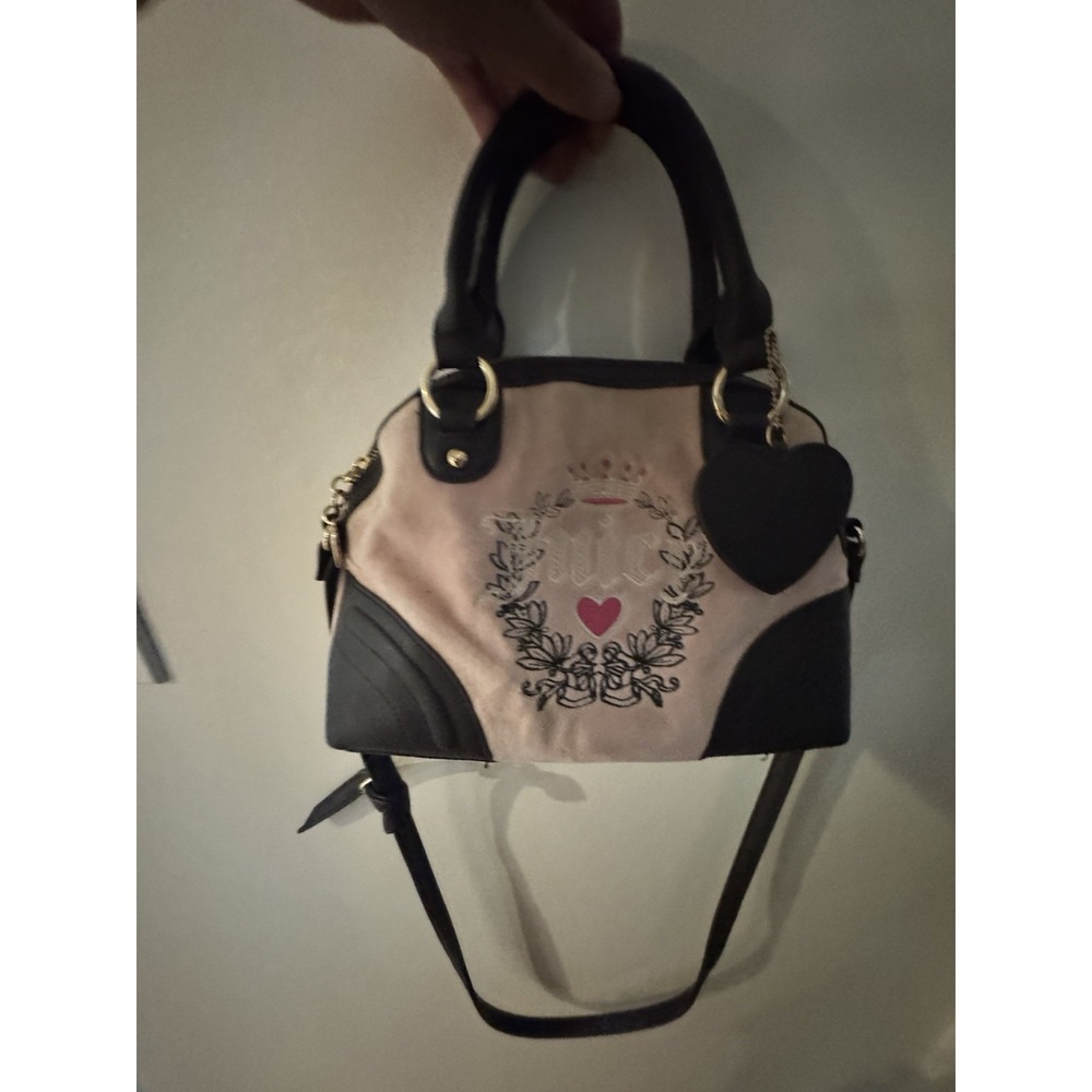 Juicy Couture Heritage Satchel Bag/Crossbody Pink & Black Heart Charm Y2K Barbie